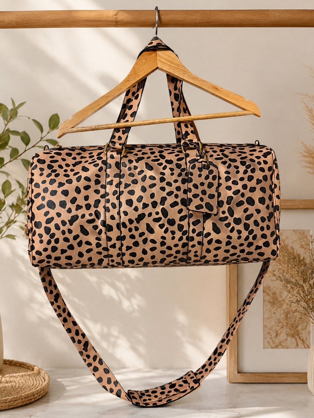Spotted Weekender Duffel Bag | Neutral Print Travel Bag | Carry-On Overnight Bag